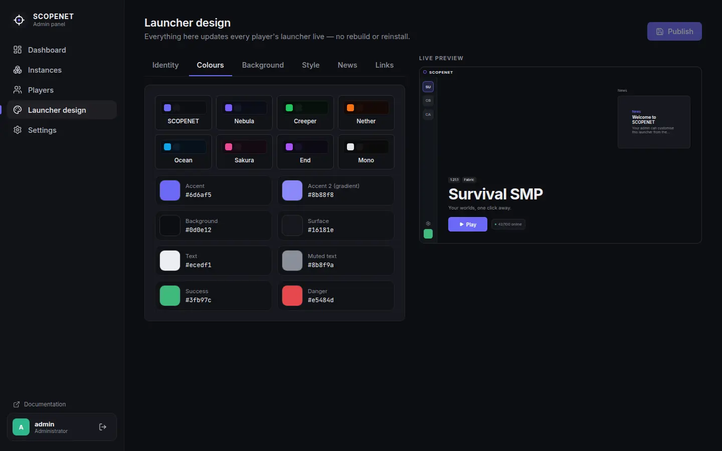 Panel launcher designer
