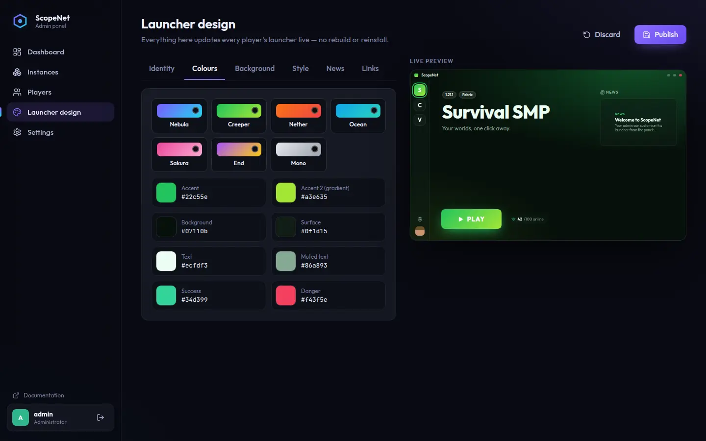 Panel launcher designer
